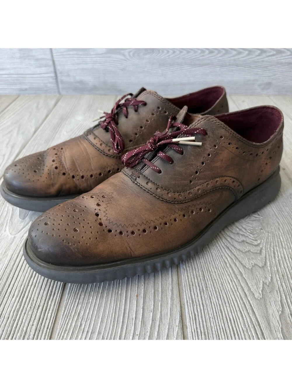 Cole Haan Grand.OS ZeroGrand Wingtip Oxford Brown Leather Shoes Men’s 10.5